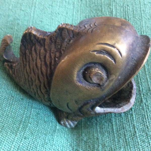 Koi ashtray mid century solid brass fish/koi ashtray