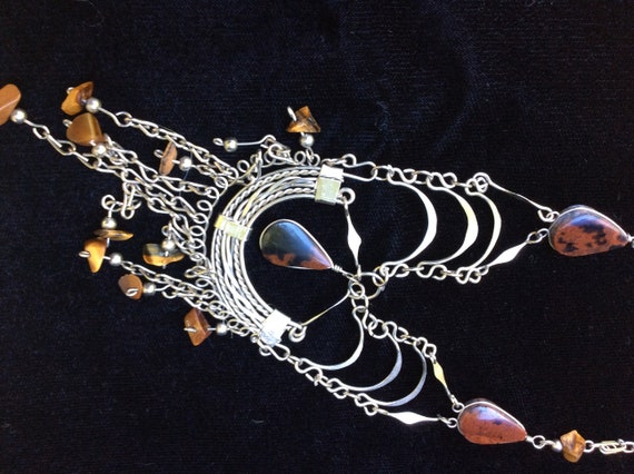 vintage silver,tigers eye,mahogany obsidian neckl… - image 1