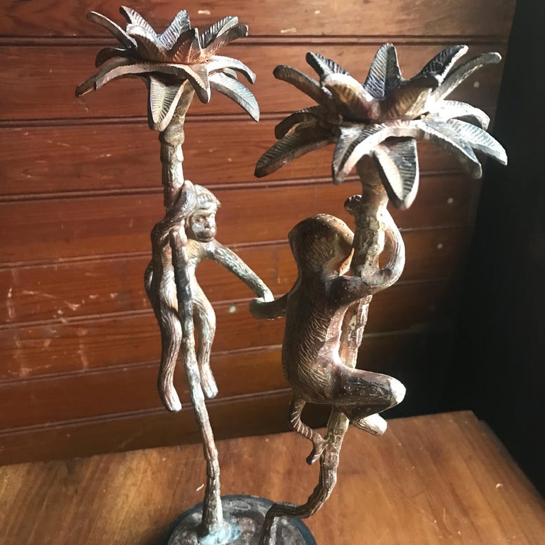 Rustic Monkeys Metal Monkey Candlestick Palm Tree Candlestick Tropical Decor - Etsy