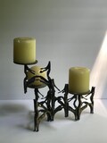 Brutalist Brass Candelabra, Mid Century Modern 3-Light Candleholder