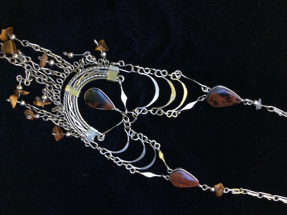 vintage silver,tigers eye,mahogany obsidian neckl… - image 2