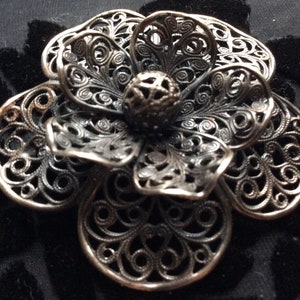 Silver brooch silver filigree rose brooch vintage floral brooch