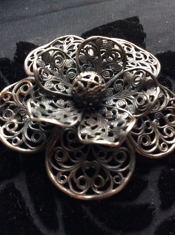 Silver brooch silver filigree rose brooch vintage 