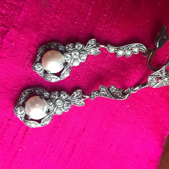 Antique Sterling pearl and paste screw back earri… - image 5