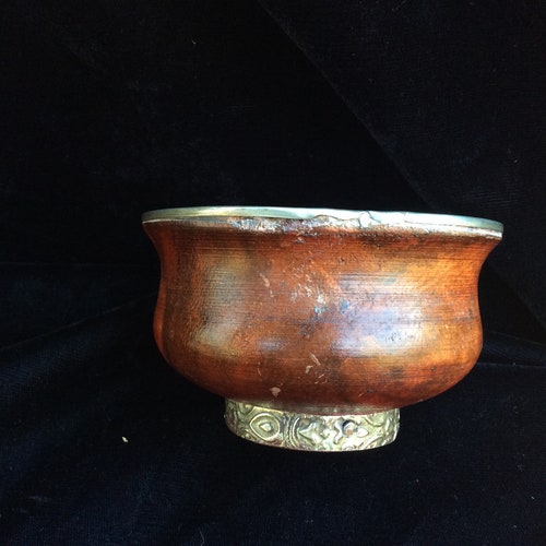 Antique Tibetan ceremonial yak butter offers tea cup,buddist ceremony cup
