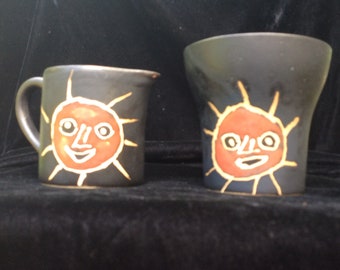 Art pottery sun creamer open sugar Trastad design,signed