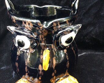 Art glass owl vase hand blown