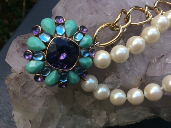 Vintage Carol Lee bracelet faux pearl amethyst gl… - image 3