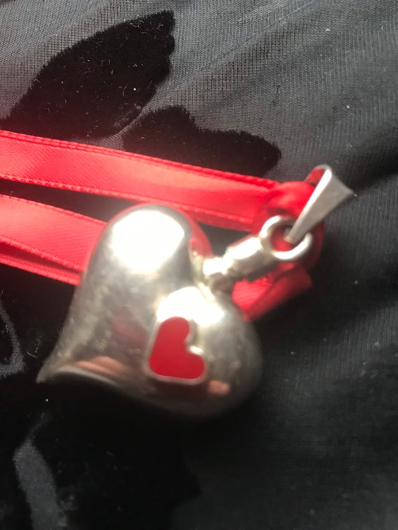 Solid sterling puffy heart perfume/enameled silver