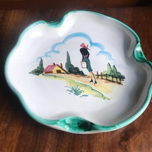 Vintage ashtray ceramic  trinket dish ashtray handpainted Italian ceramic dish’60’s