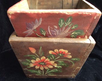 Wooden flower boxes,rustic handpainted flower boxes French provincial decor