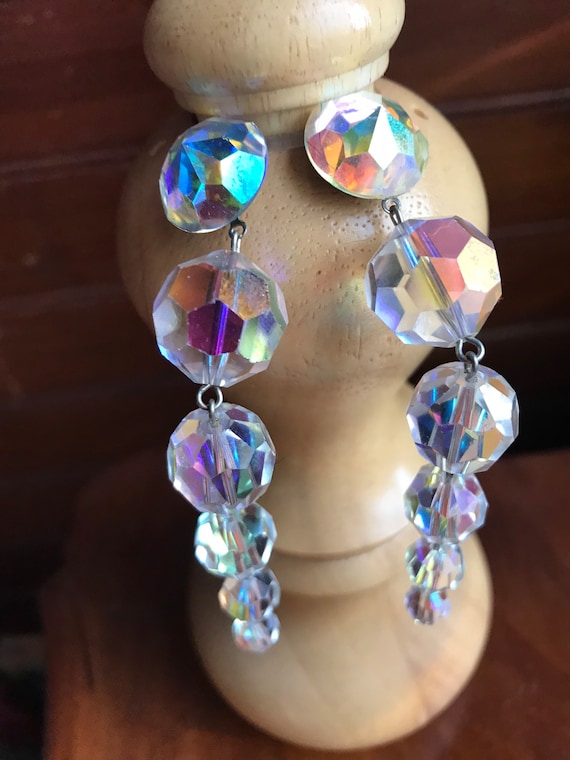 AB Crystal silver domed earrings eighties earrings