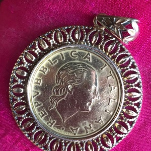 Coin pendant vintage Italian coin pendant gold vermeil coin vintage Italian coin necklace pendant