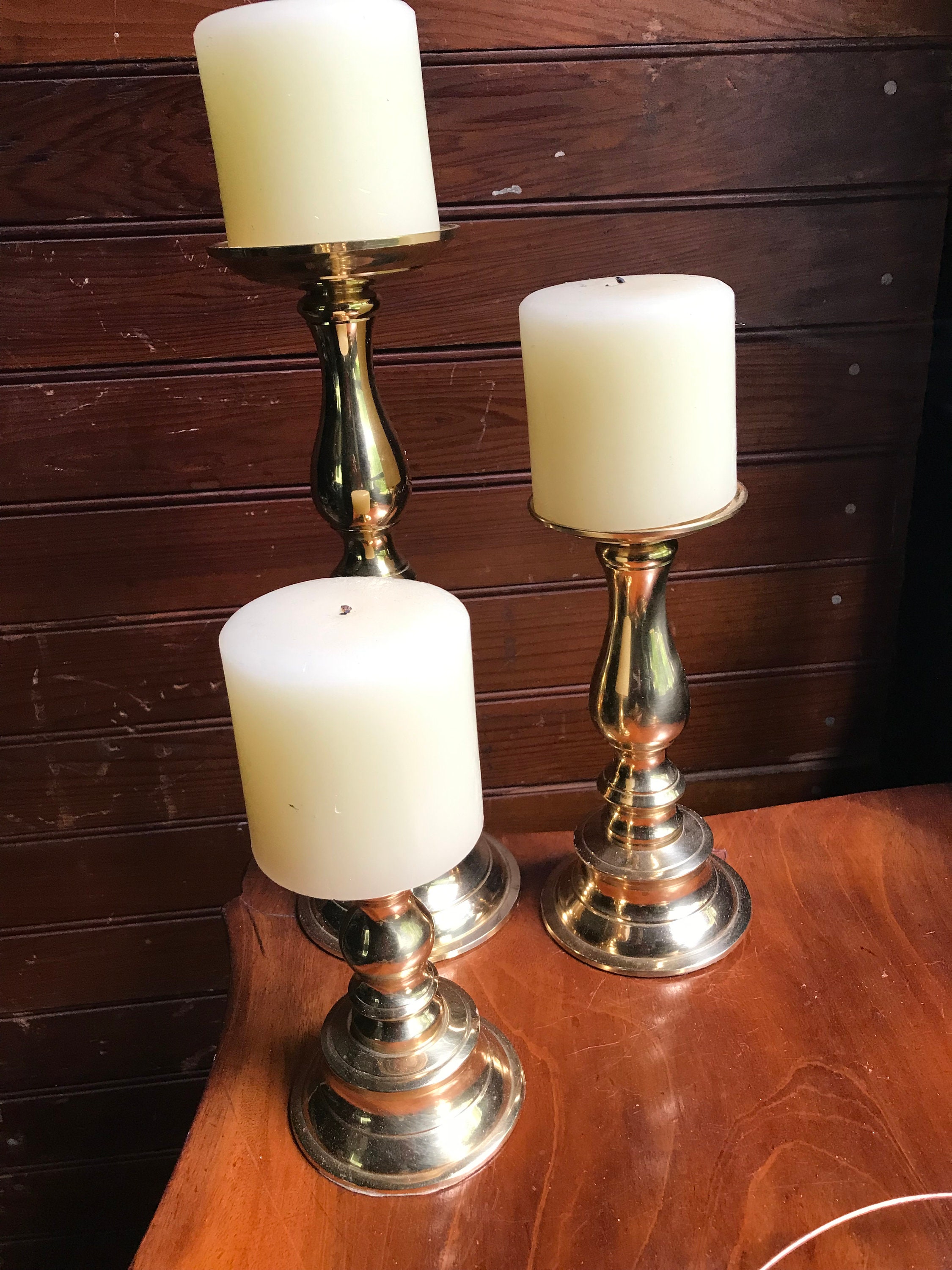 Vintage CANDLESTICK Brass 3 Candles Candle Holder