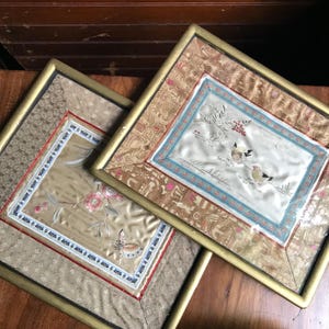 Chinese silk embroidery panels framed vintage silk embroidered panels Asian wall art