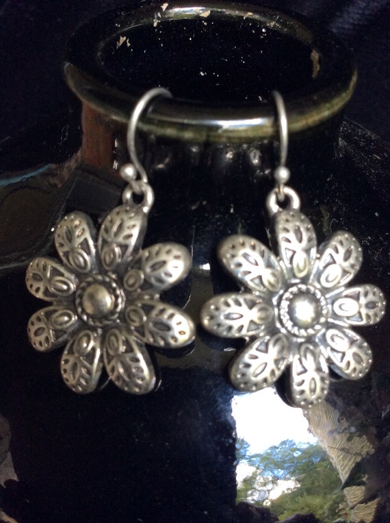 Silver earrings,silver flower earrings,925 silver… - image 1