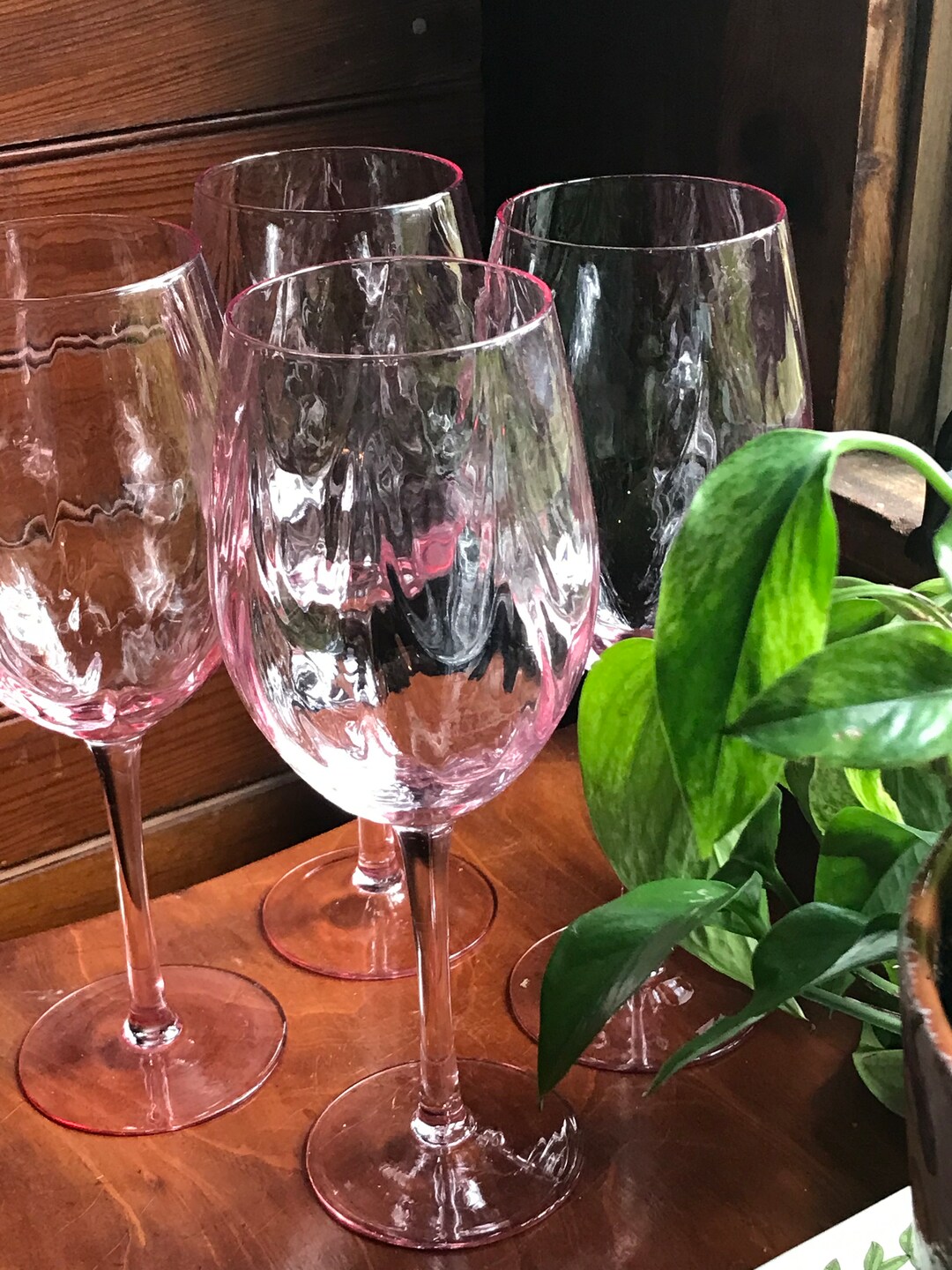 Four Bubble Gum Pink Wine Goblets/wine Glasses/ Hand Blown Etsy