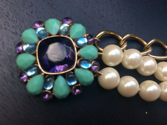 Vintage Carol Lee bracelet faux pearl amethyst gl… - image 5