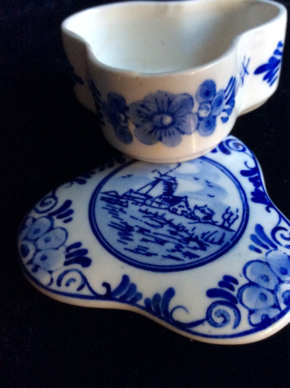 Trinket box Delft blue white trinket box windmill 