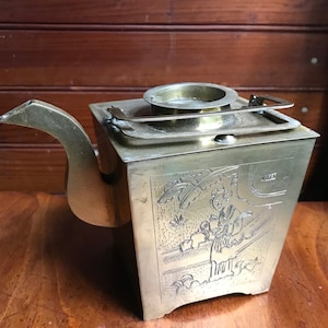 Brass teapot square brass teapot decorative teapot vintage brass