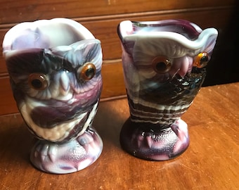 Lila Schlacke Glas Eule Sahne und Zucker Set Kaiserglas