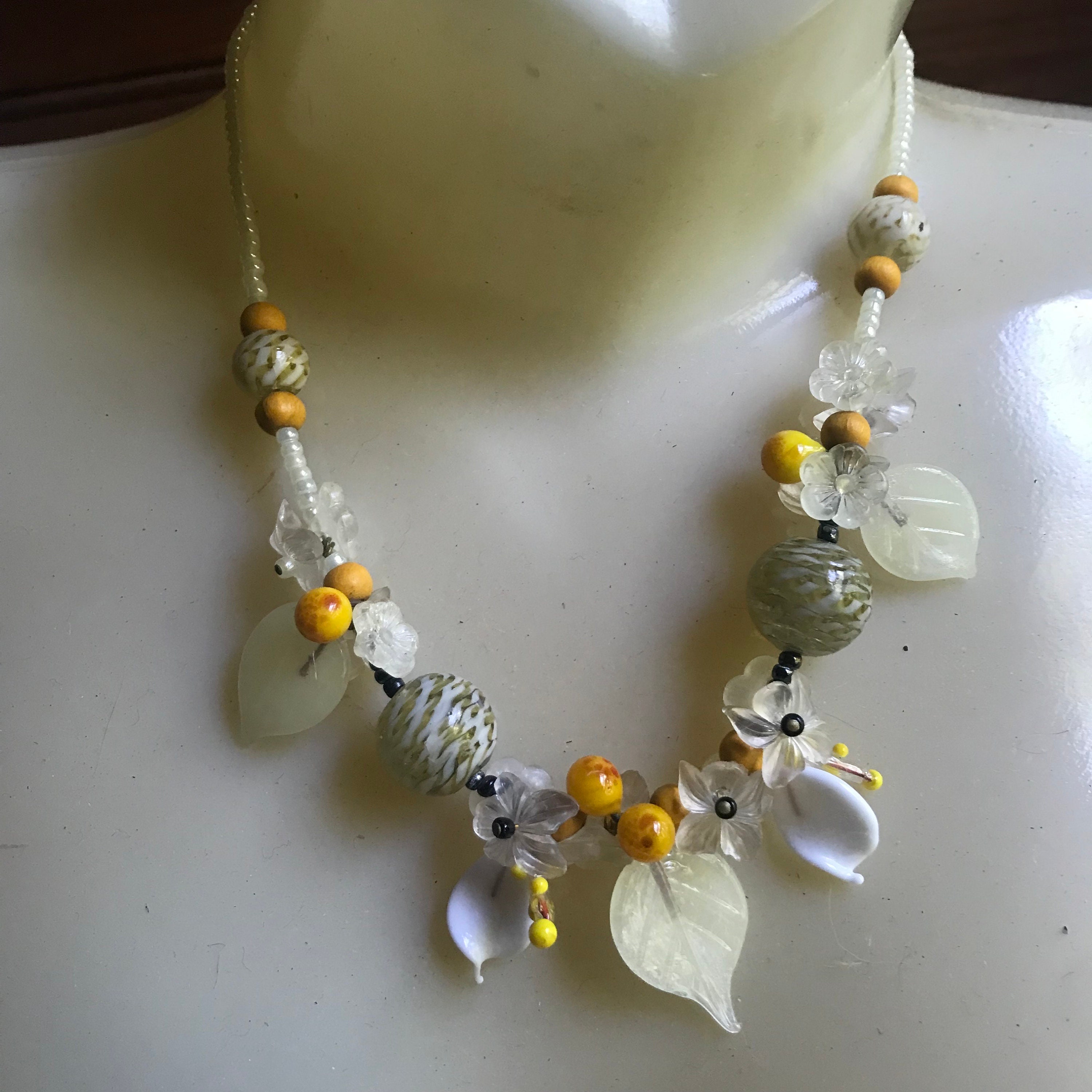 Collier Ancien Début XIXe Siècle Perles Soufflées Verre Et Or 18kt - Bijou Vintage, Occasion