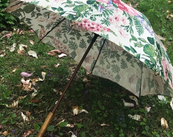 Vintage Waverly floral sun/beach/wedding parasol umbrella pink blue floral umbrella