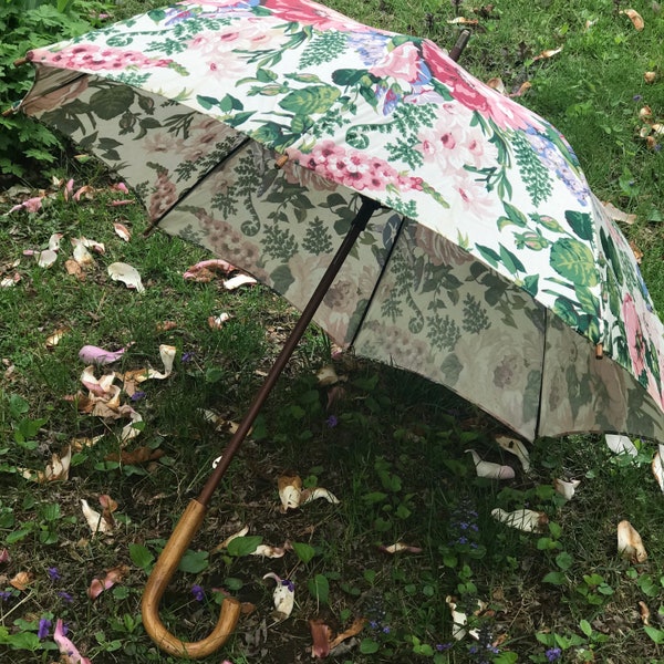 Vintage Waverly floral sun/beach/wedding parasol umbrella pink blue floral umbrella