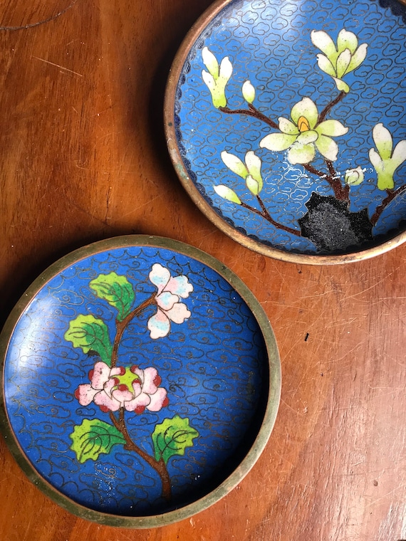 Pair of periwinkle blue floral Chinese cloisonné t