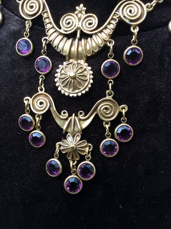 Vintage Goldette Etruscan statement purple amethys