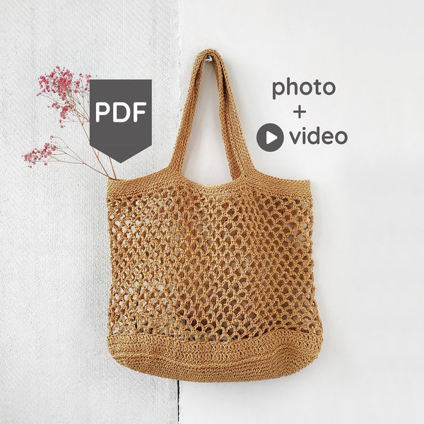 Crochet bag PDF pattern, Raffia market tote DIY, Crochet raffia shoulder bag pattern