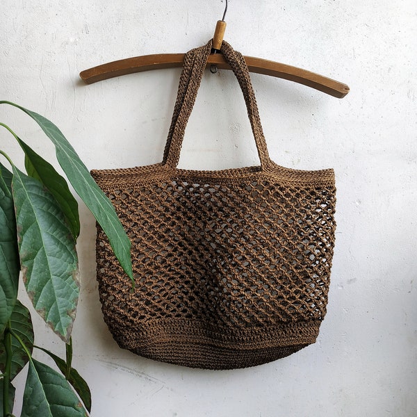 Raffia Tote Bag, Crochet Market Bag, Straw Mesh Bag, Summer Women Bag