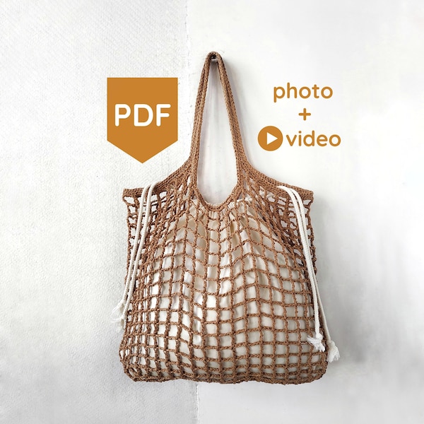 Patrón PDF de bolso de rafia a crochet, DIY bolso de mercado de rafia, Patrón de bolso Boho a crochet