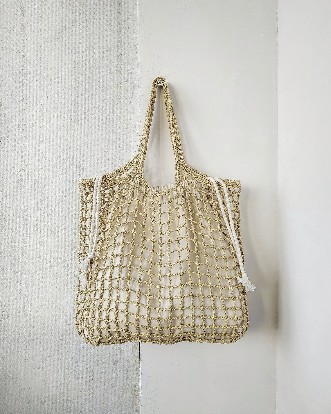 Raffia Tote Bag in Straw Crochet Raffia Net Bag Straw Mesh - Etsy
