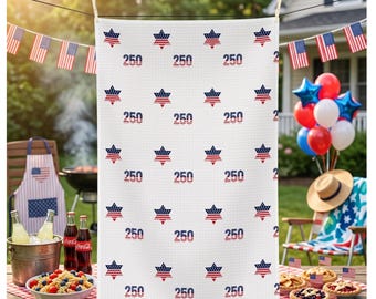 250 Years of Liberty | Latkes Tea Towel | America 250th Anniversary Kitchen Decor | Jewish Patriotic |H | Modern Judaica Towel