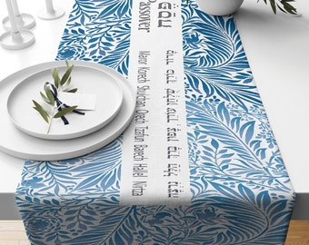 Blue Floral Passover Table Runner | Jewish Holiday Decor