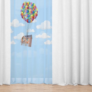 Up Movie Sheer Curtains | up movie gifts |up movie decor| Disney Curtain| up movie decoration| Light blue curtain| Curtain baby room