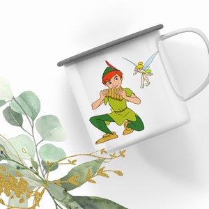 Enamel mug with customizable name, Peter Pan enamel mug, enamel mug set of 4, custom animated enamel mug, custom enamel mug for kids.