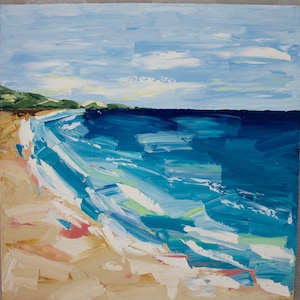 Pintura a óleo de praia, paisagem marinha, pintura a óleo, pintura texturizada