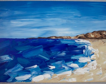 Peinture de paysage marin à l’huile, art texturé, art mural, art du couteau à palette