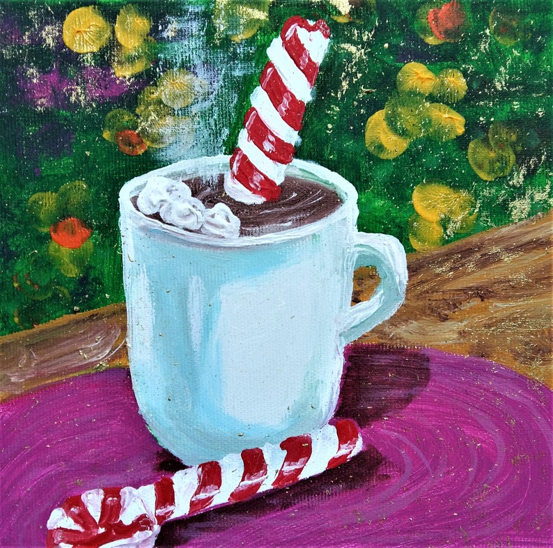 Original Art.Acrylic Painting on Canvas Original Wall art.Fabulous mug Painting Mug kitchen art canvas