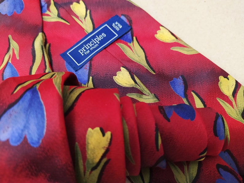 Necktie Silk Mens cravat Principles Tie print floral pattern Vintage brand Made in England
