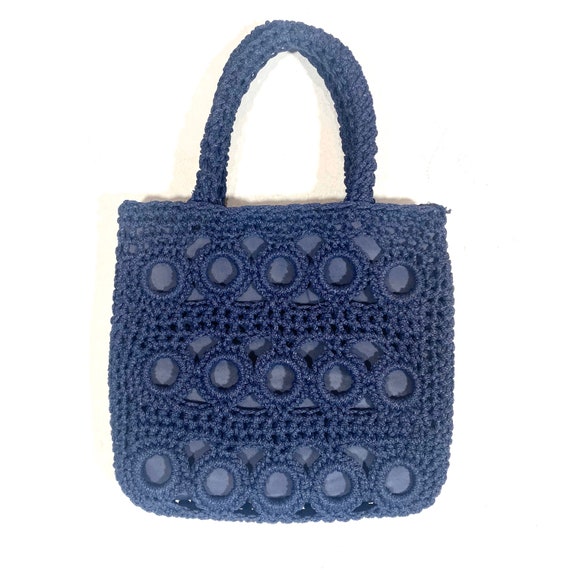 1960s Deep navy blue crochet / macramé cloth bag,