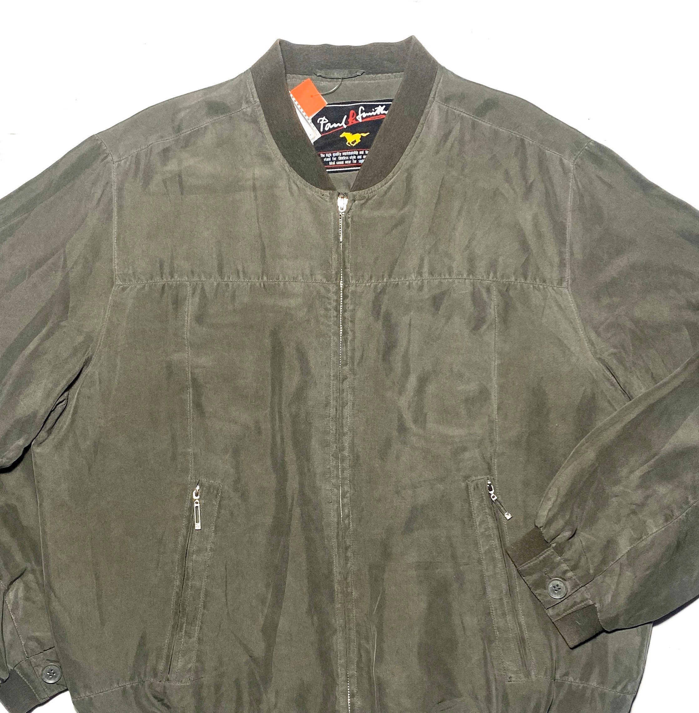 Paul R. smith pure silk military green bomber jacket sz 52 XL | Etsy