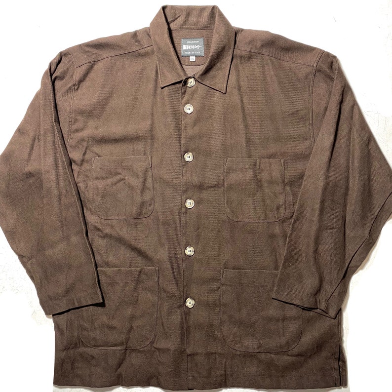 80s NOS sz XXL Tipo\u2019s brown striped canvas worker style chore jacket made in Italy