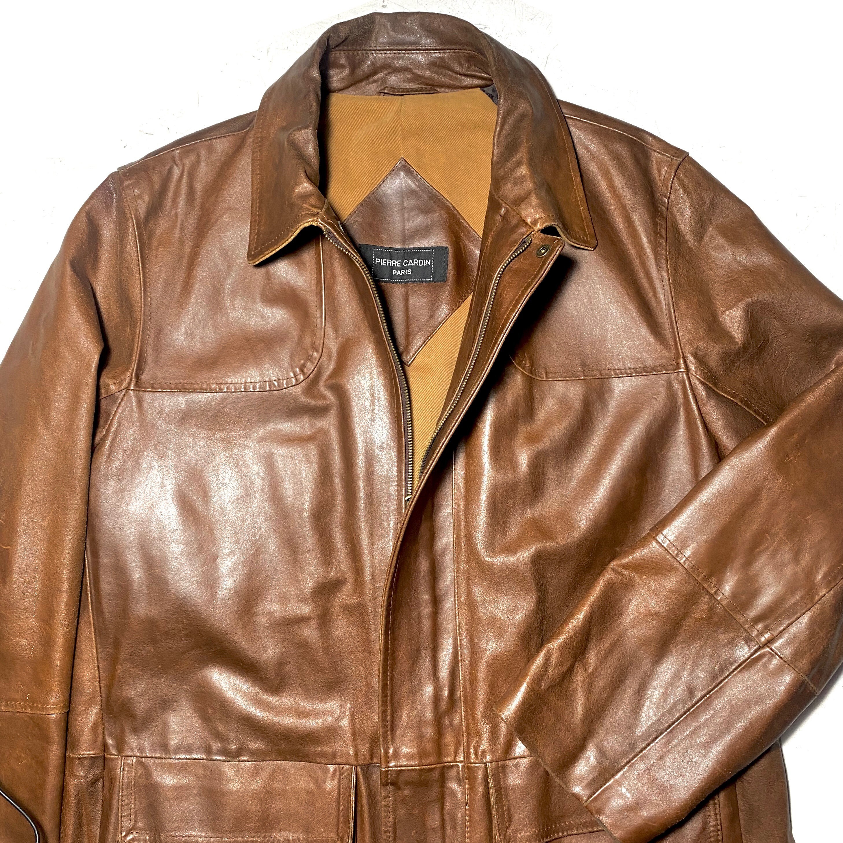 Pierre Cardin Paris tan leather coat / jacket with beige | Etsy