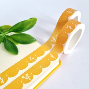 Nastro Washi floreale senape a forma di smeraldo - Nastro per bordi di carta carino, con volant, fiori, giallo, pois, forniture per diari, posta ordinaria