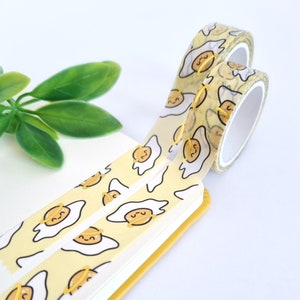 Cinta washi Good Egg / Gold Foil - Amarillo, cinta de borde para manualidades de papel, lindo huevo de halo feliz, suministros para diario, correo postal, regalo para amigos