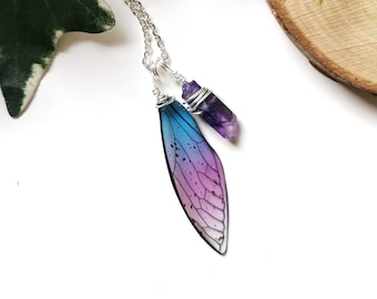 Purple Quartz Fairy Wing Pendant