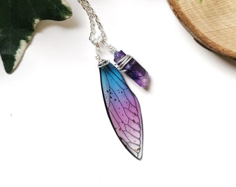 Purple Quartz Fairy Wing Pendant